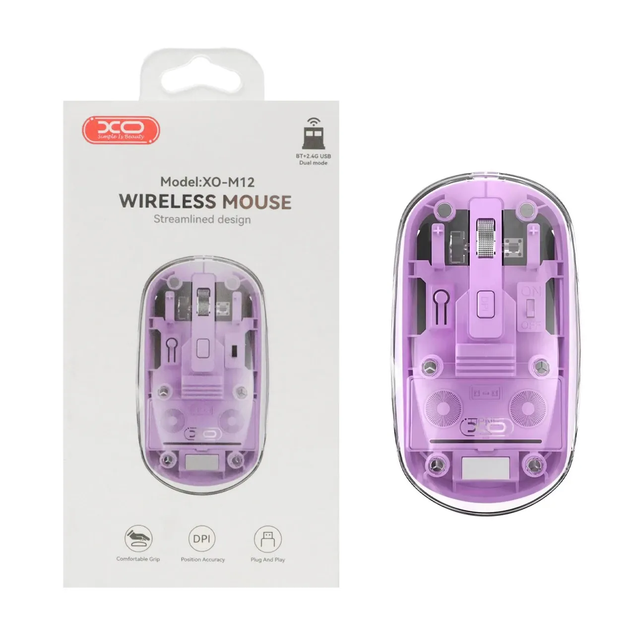 MOUSE INALAMBRICO XO-M12 RECARGABLE VIOLETA