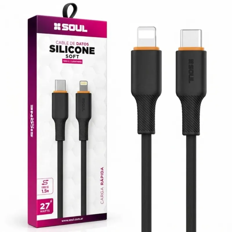 CABLE USB Tipo C A IPHONE SOUL SILICONE 1.5MTS NEGRO