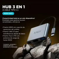HUB USB TIPO C 3 Puertos HDMI+TC+USB 3.0 XAEA — foto 2